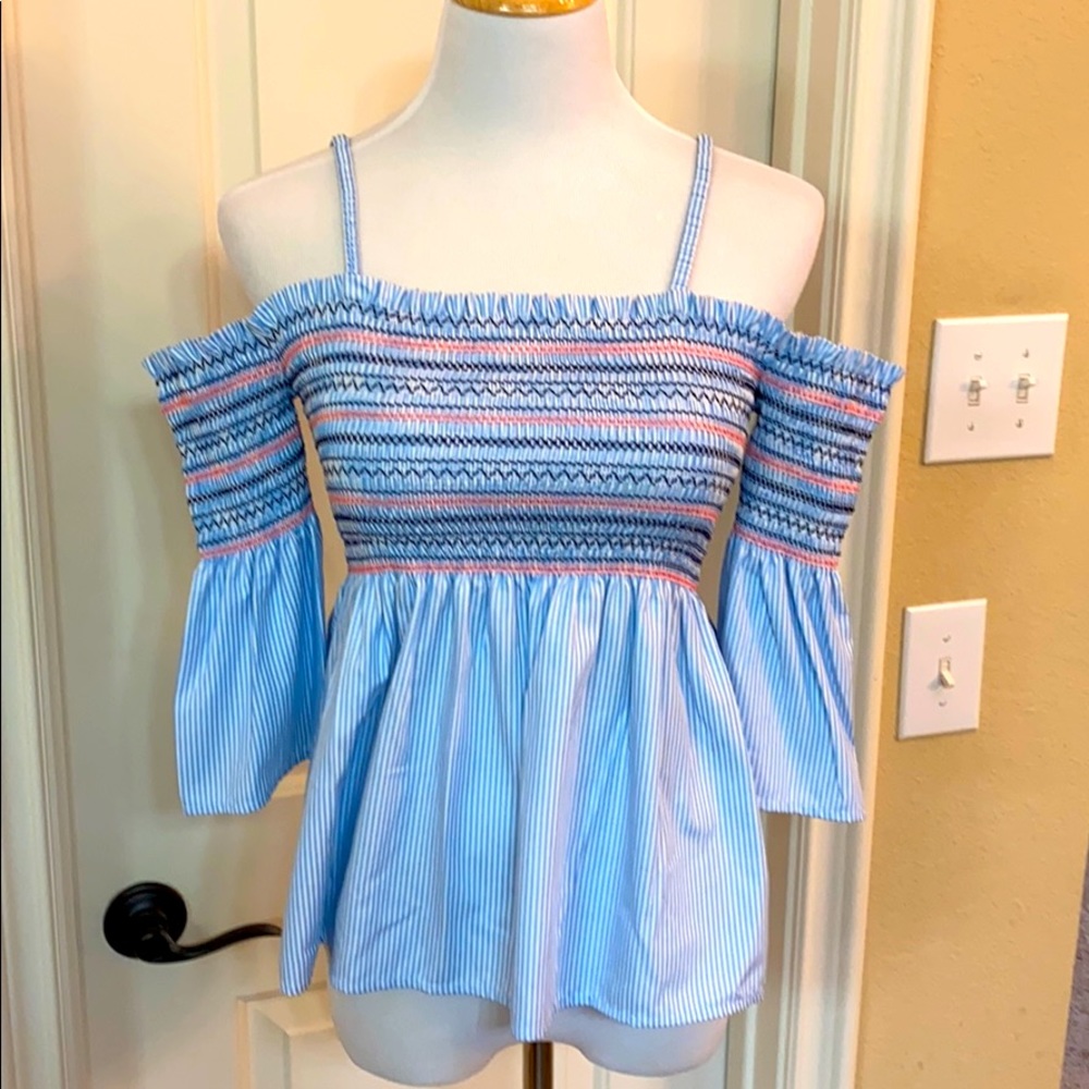 Strapless pinstripe top
